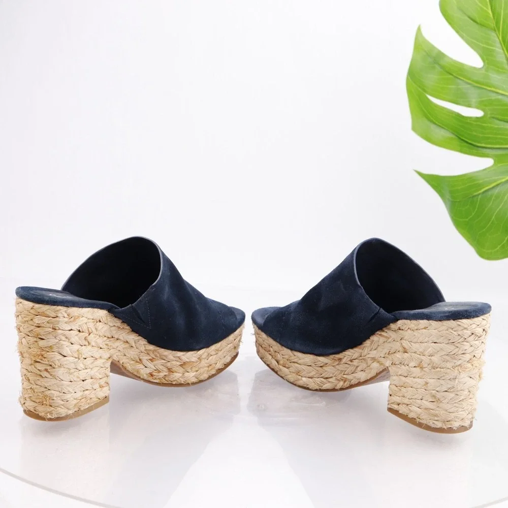 Splendid Womens Theodore Mules Sandals Size 7.5 M Navy Suede Platform Heel Shoes